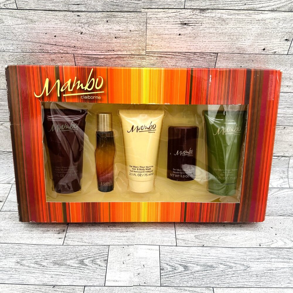 NIB Claiborne Mambo Men's Bath & Body Fragrance Box Set of 5